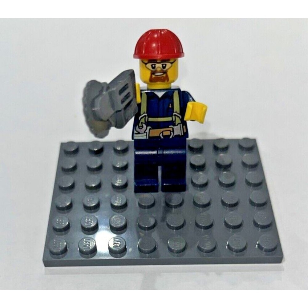 Lego Minifig Construction Worker with Red Helmet and Saw